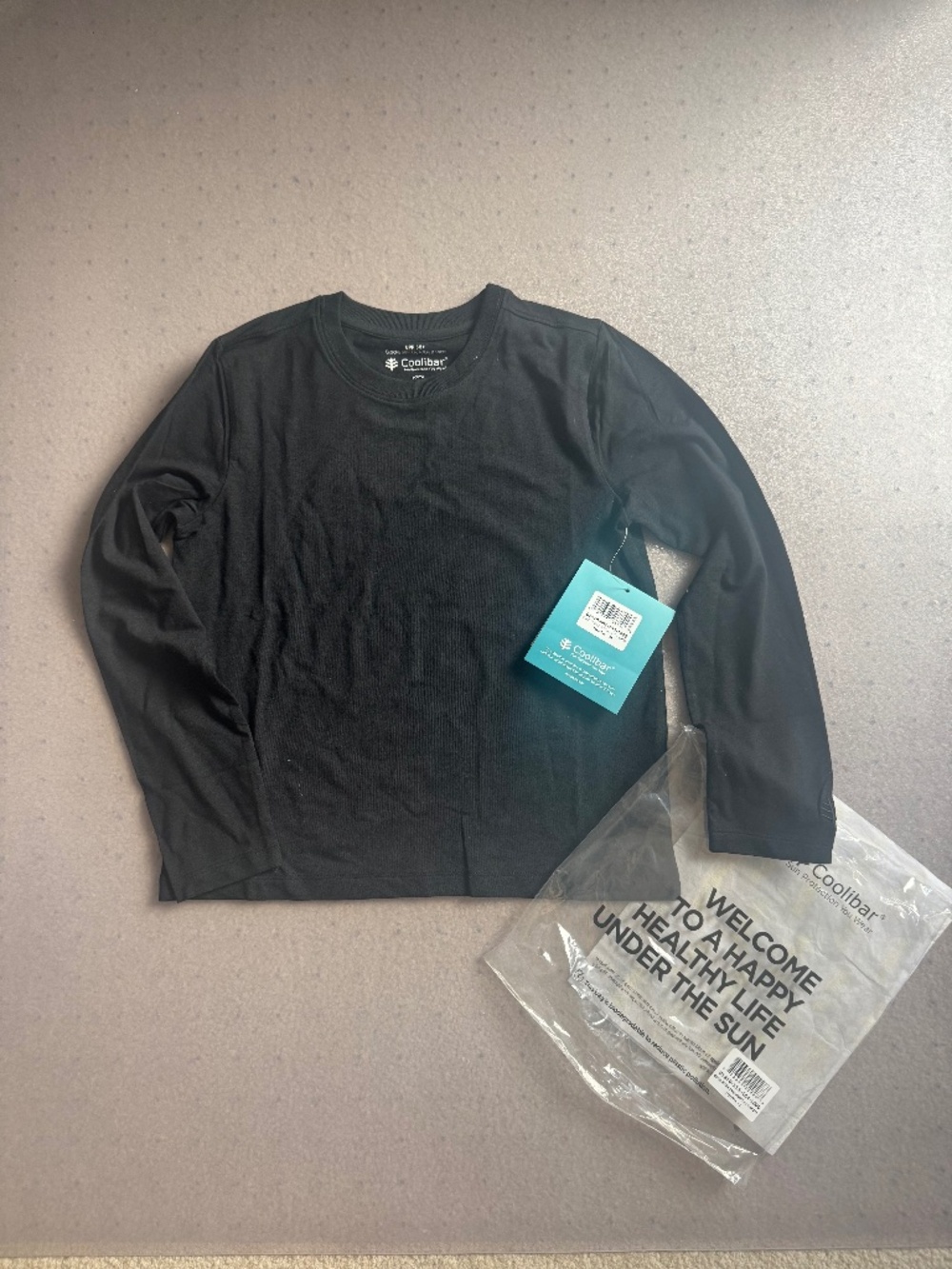 NWT COOLIBAR Kids Unisex UPF 50 Long Sleeve Tee T-Shirt Top - Black Size M 7-8